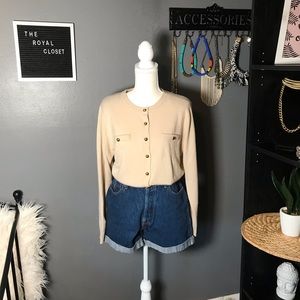 PRESWICK&MOORE Tan cardigan with gold buttons